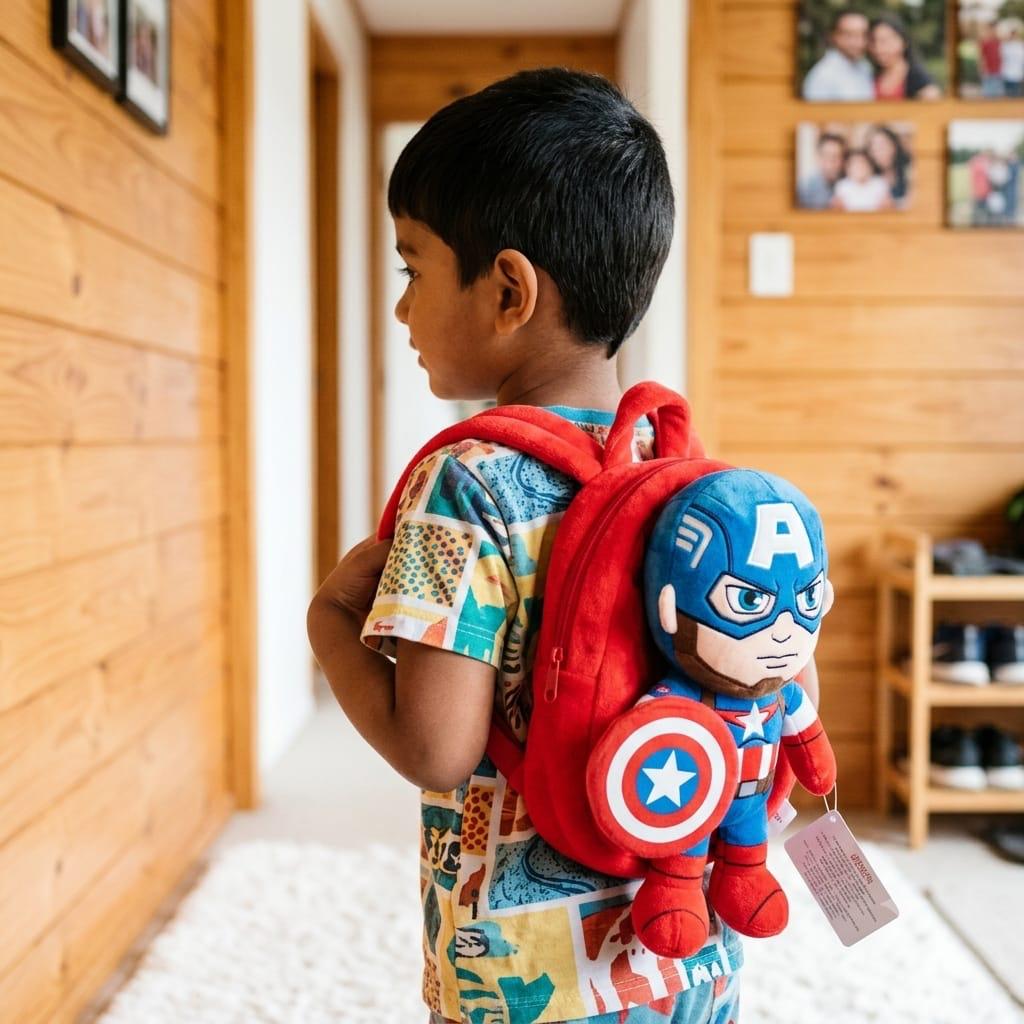 2 in 1 character Mario and captain America kids plush backpack