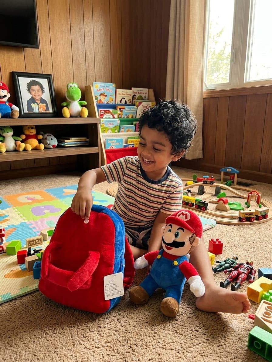 2 in 1 character Mario and captain America kids plush backpack