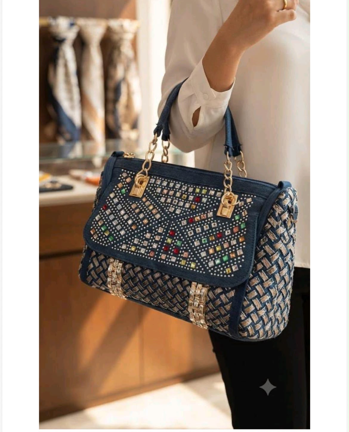 Denim Embellished Bag