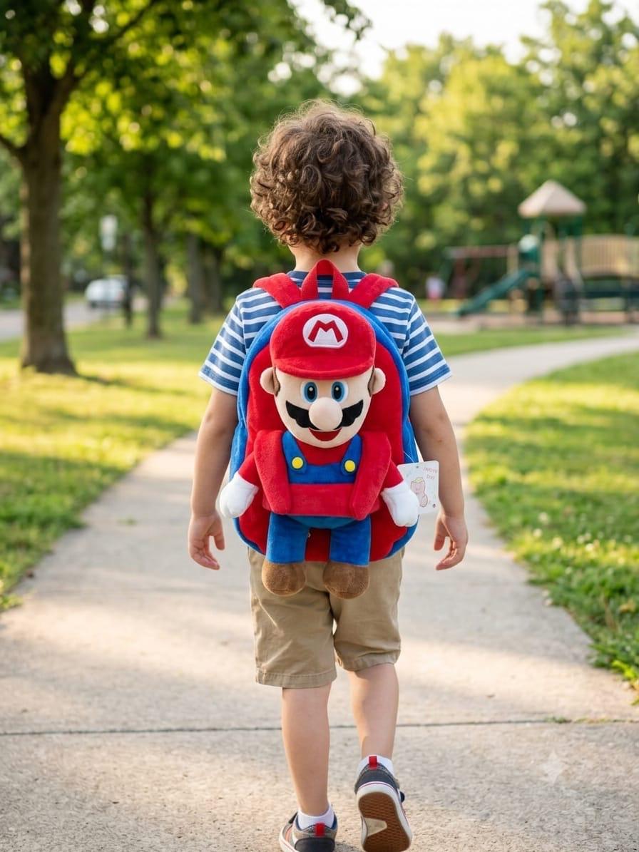 2 in 1 character Mario and captain America kids plush backpack