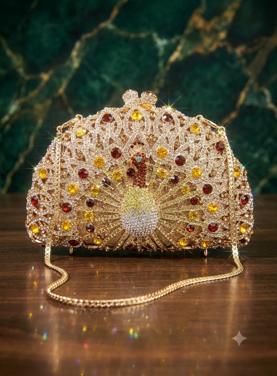 Luxury peacockrhinestone clutch