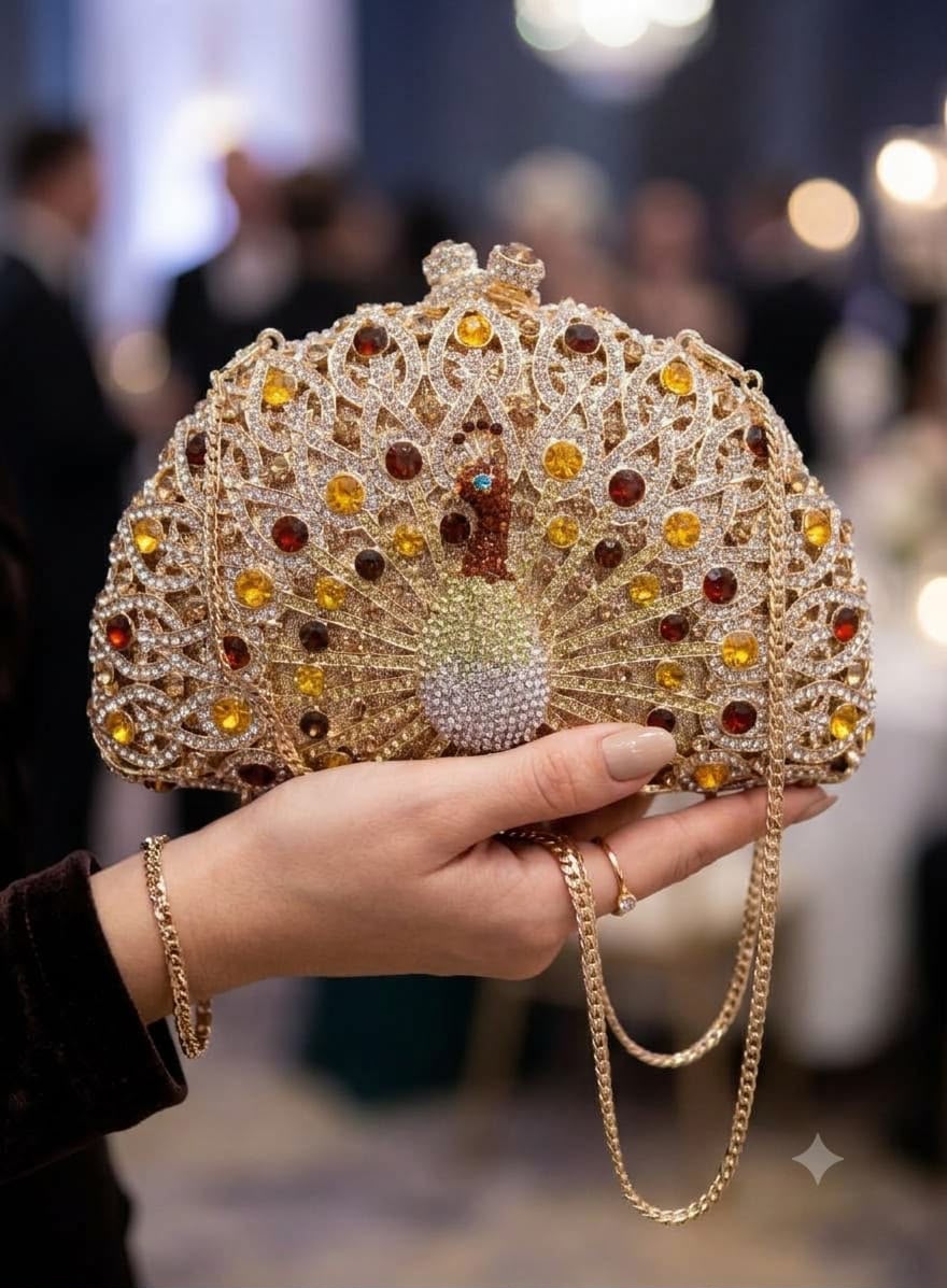 Luxury peacockrhinestone clutch
