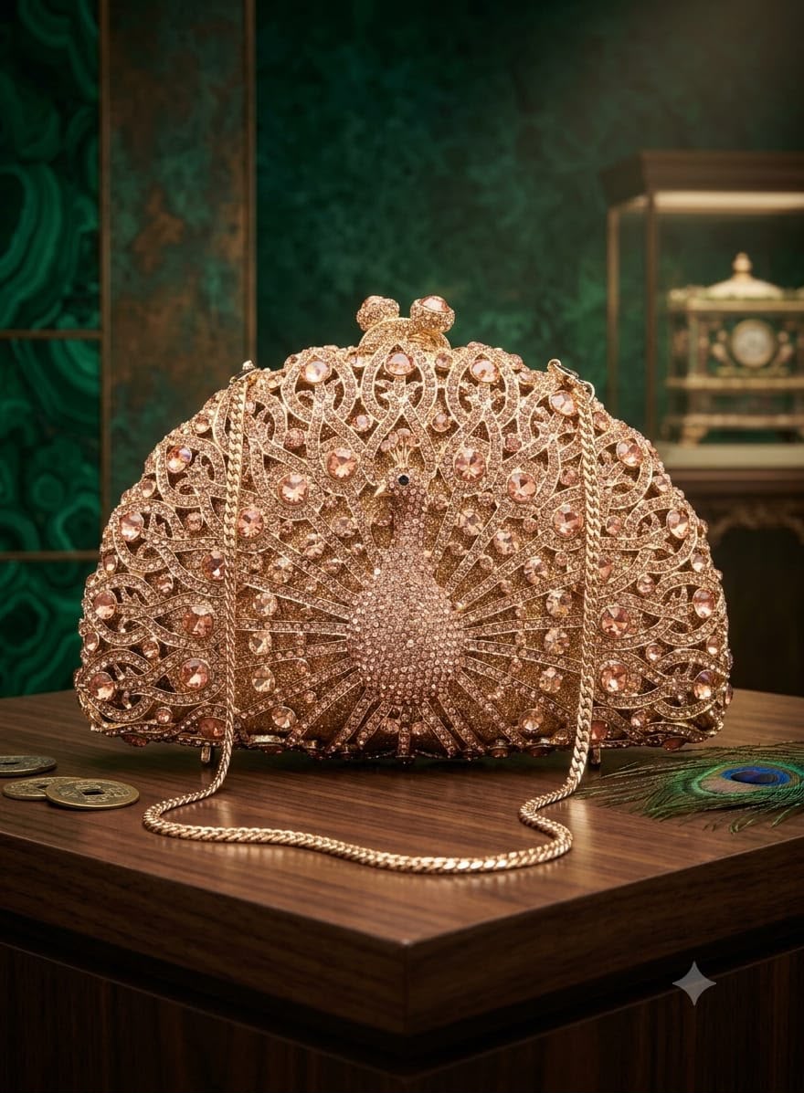 Luxury peacockrhinestone clutch