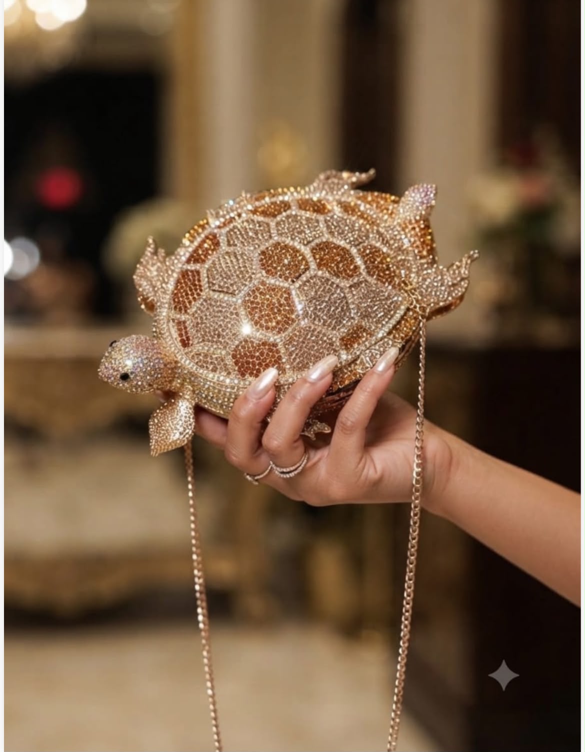 Tortoise shaped rhinestone clutch bag