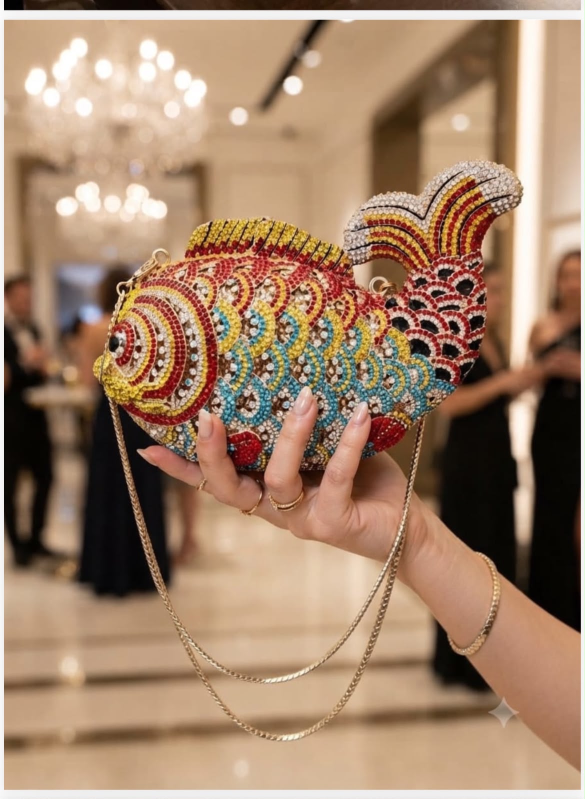 Fish shape crystal rhinestone clutch