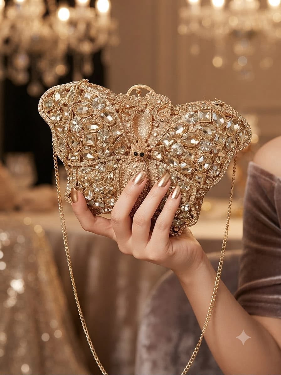 Luxury butterfly shape rhinestone clutch bag
