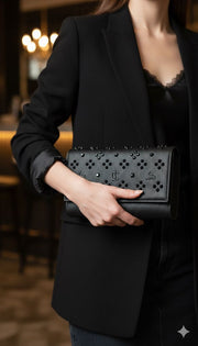 LouB Stud Clutch &amp; Shoulder Bag – Black Designer