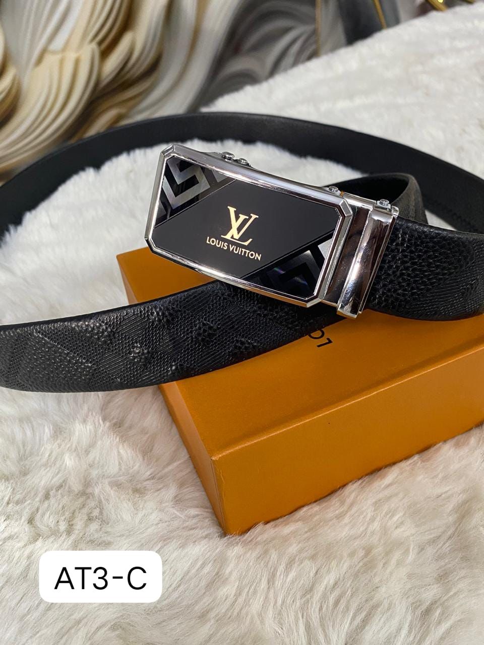Lou Auto Lock Belt – Premium Leather Designer Belt with Box