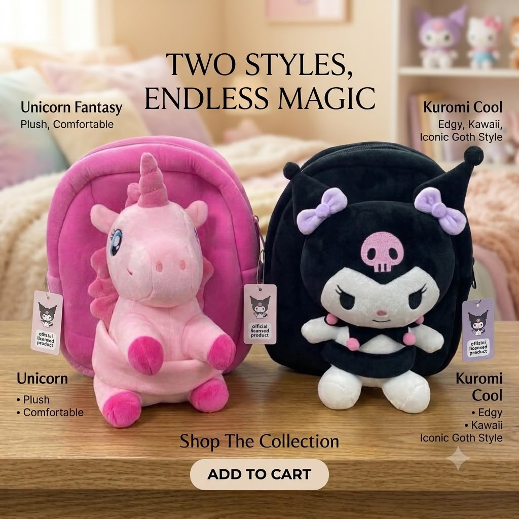 Unicorn & Kuromi 2 in 1 plush back pack