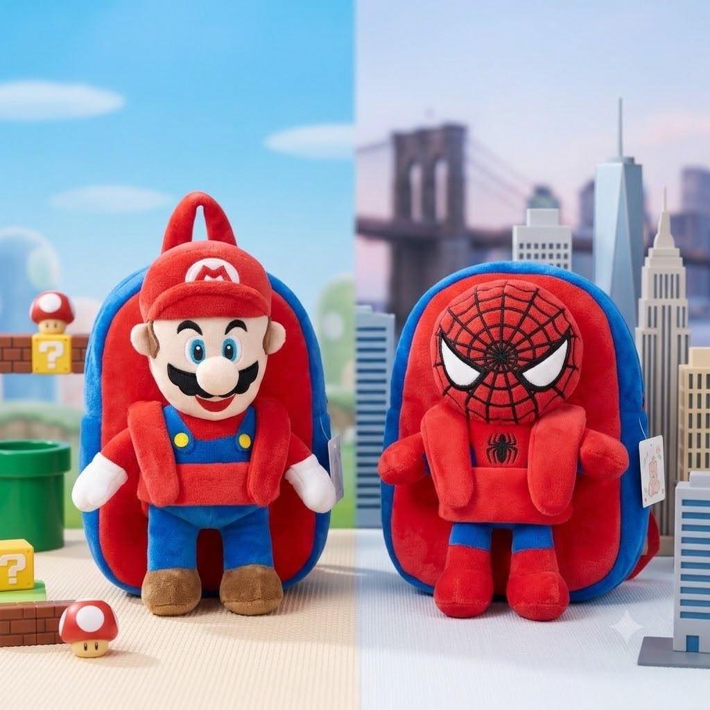 2 in 1 character Mario and captain America kids plush backpack