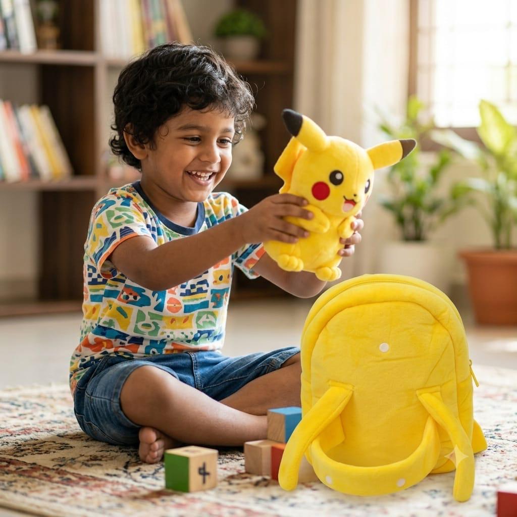 2 in 1 kids plush labubu and pickachu backpack