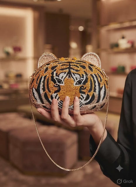 Load video: Tiger rhinestone clutch